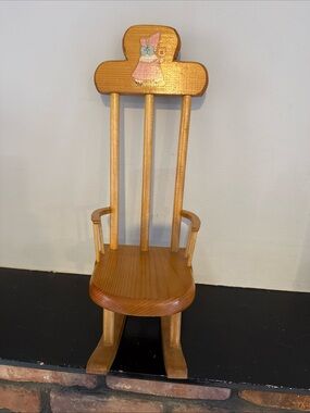 Vintage Wooden Doll High Chair with Pink Dress Decal